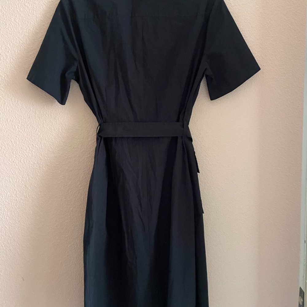 PENDLETON BLACK COTTON BLEND BELTED, COLLARED, V-NECK BUTTON-DOWN S/S SHIRTDRESS - Picture 2 of 8